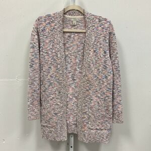 L.L. Bean Women's Petite Medium Cardigan Sweater Open Front Space Dye Cotton